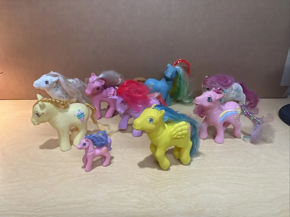 Lot Of 7 Vintage 1980s My Little Pony Toys, G1 - Unicorn Pegasus Baby Flocked